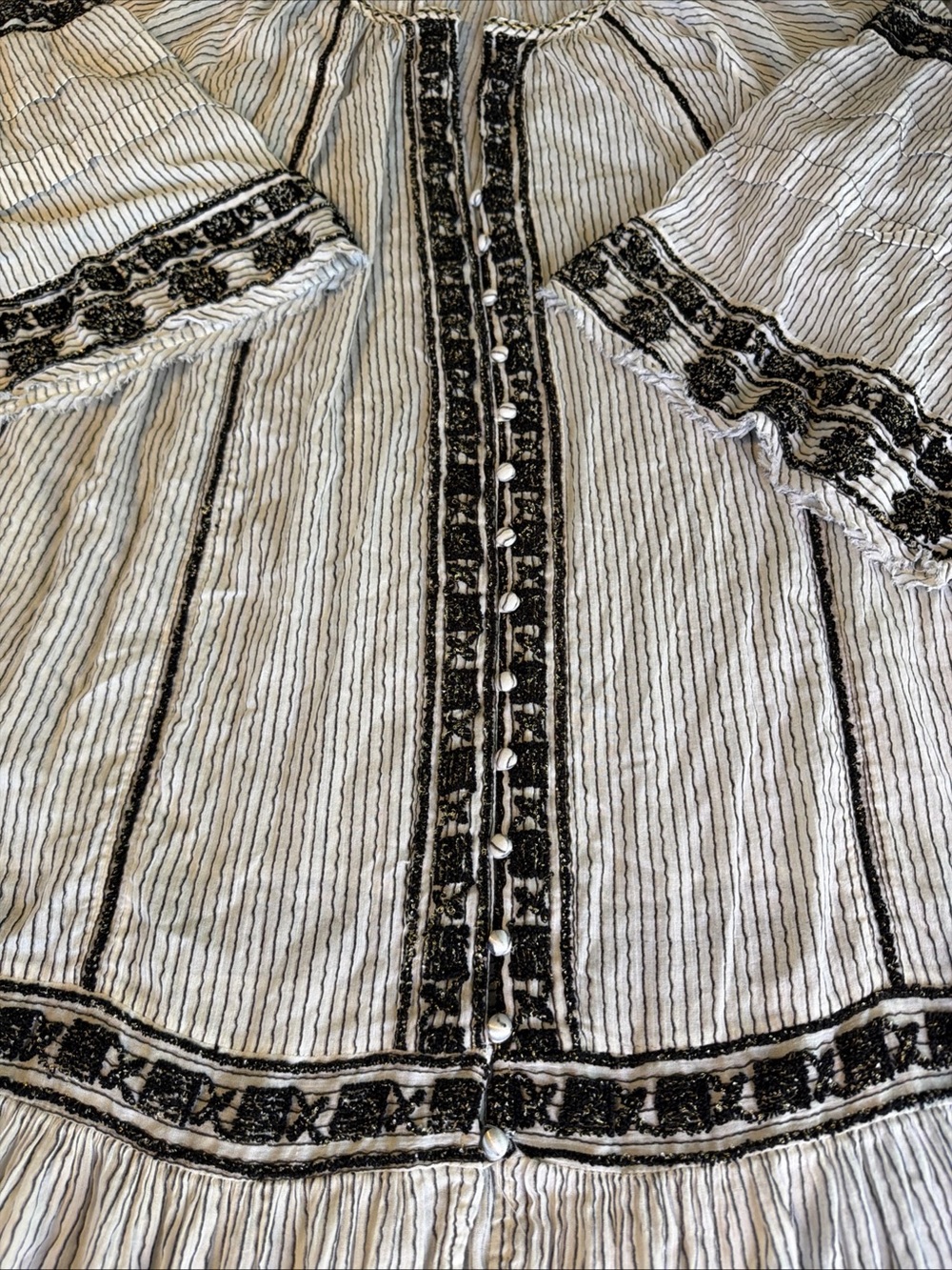 Free People Vagabond Cotton White & Black Embroidered Tunic Women Sz L Bohemian - Picture 8 of 13